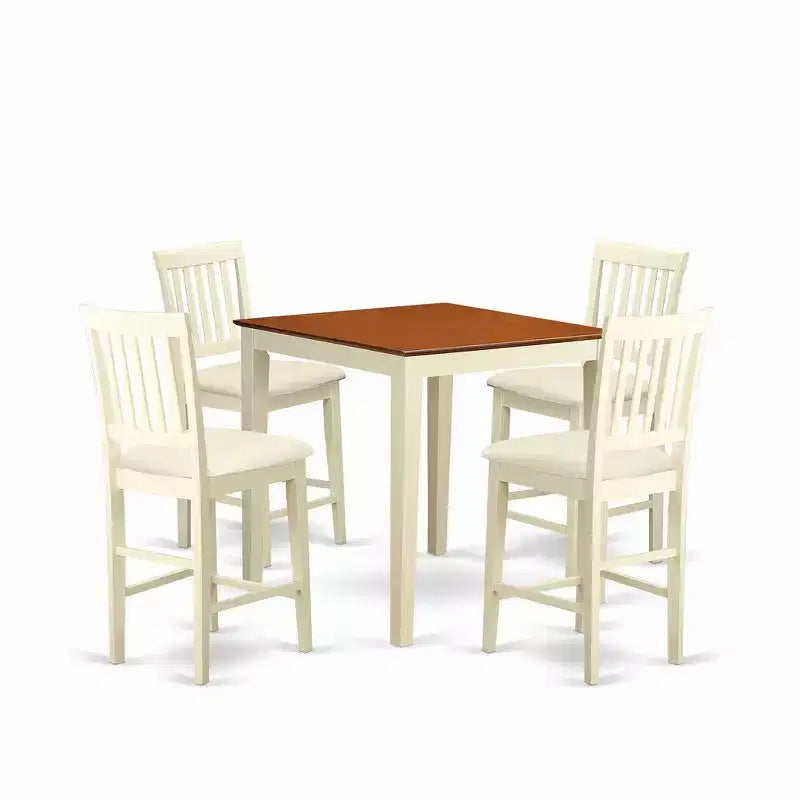 Juego de muebles de comedor HomeStock Belmont de 5 piezas que incluye una mesa de comedor redonda con pedestal y 4 sillas con asiento de madera, 42x42 pulgadas, blanco lino