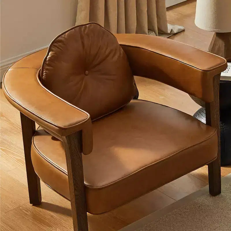 Sillón Art Leon de piel con estructura de madera de fresno