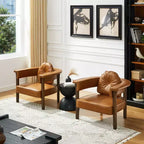 Sillón Art Leon de piel con estructura de madera de fresno