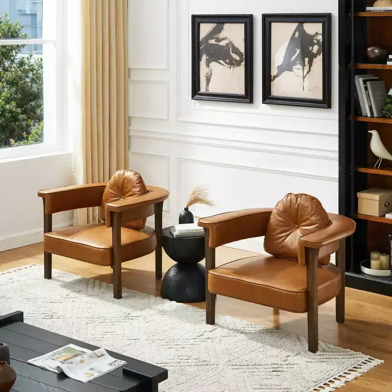 Sillón Art Leon de piel con estructura de madera de fresno
