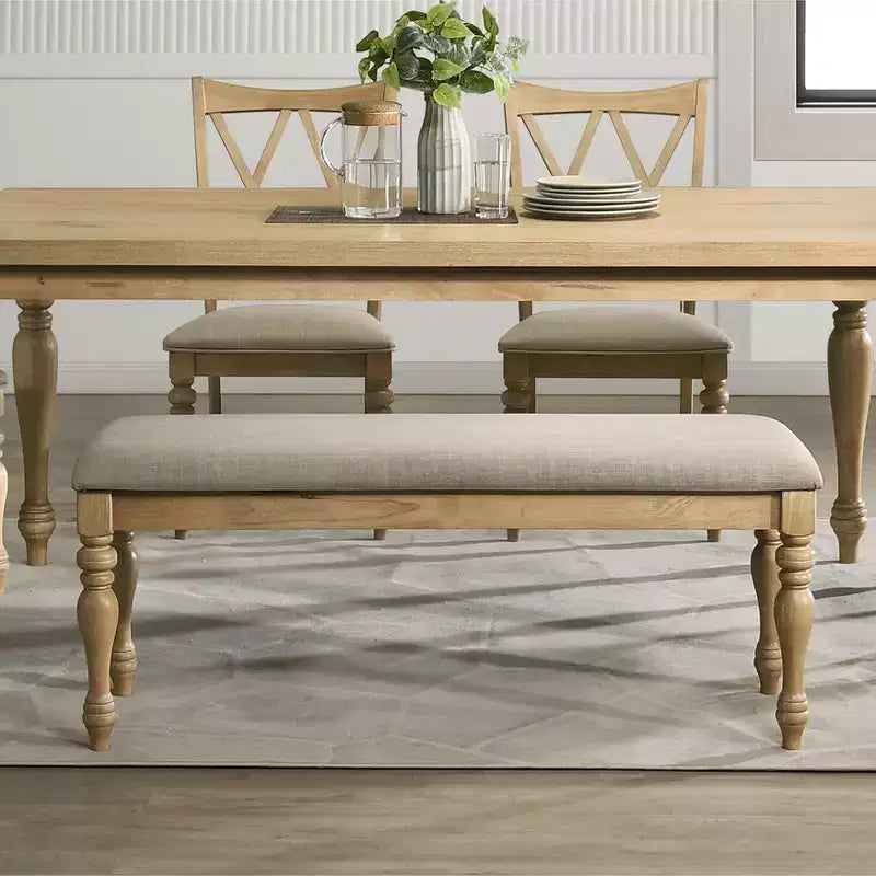 Banco de comedor tapizado Roundhill Furniture Verta de madera maciza, acabado roble claro
