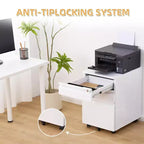 Archivador de 3 cajones con cerradura, archivador vertical de metal con ruedas, archivador móvil debajo del escritorio para la oficina en casa y sala de estudio