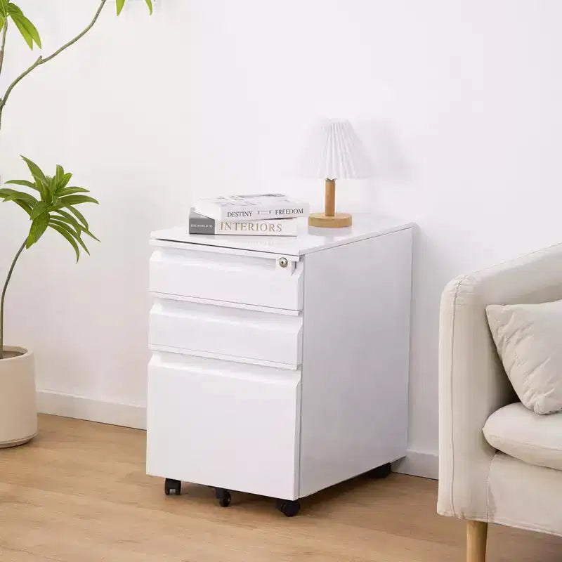 Archivador de 3 cajones con cerradura, archivador vertical de metal con ruedas, archivador móvil debajo del escritorio para la oficina en casa y sala de estudio