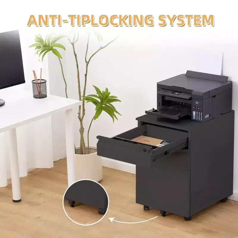Archivador de 3 cajones con cerradura, archivador vertical de metal con ruedas, archivador móvil debajo del escritorio para la oficina en casa y sala de estudio