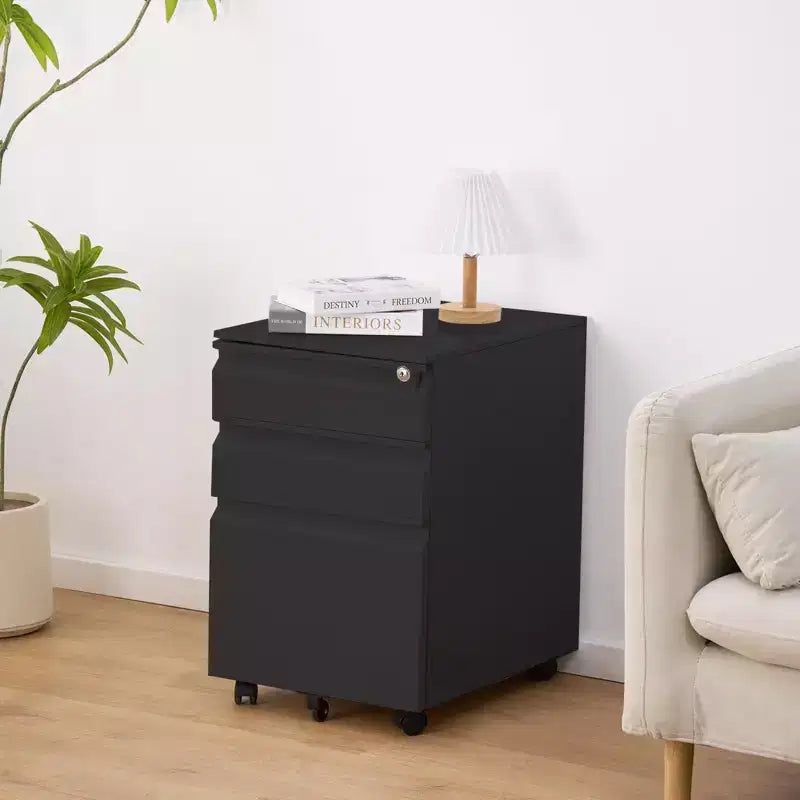 Archivador de 3 cajones con cerradura, archivador vertical de metal con ruedas, archivador móvil debajo del escritorio para la oficina en casa y sala de estudio