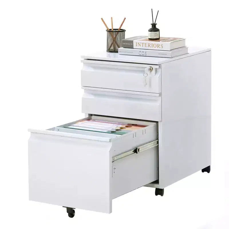 Archivador de 3 cajones con cerradura, archivador vertical de metal con ruedas, archivador móvil debajo del escritorio para la oficina en casa y sala de estudio