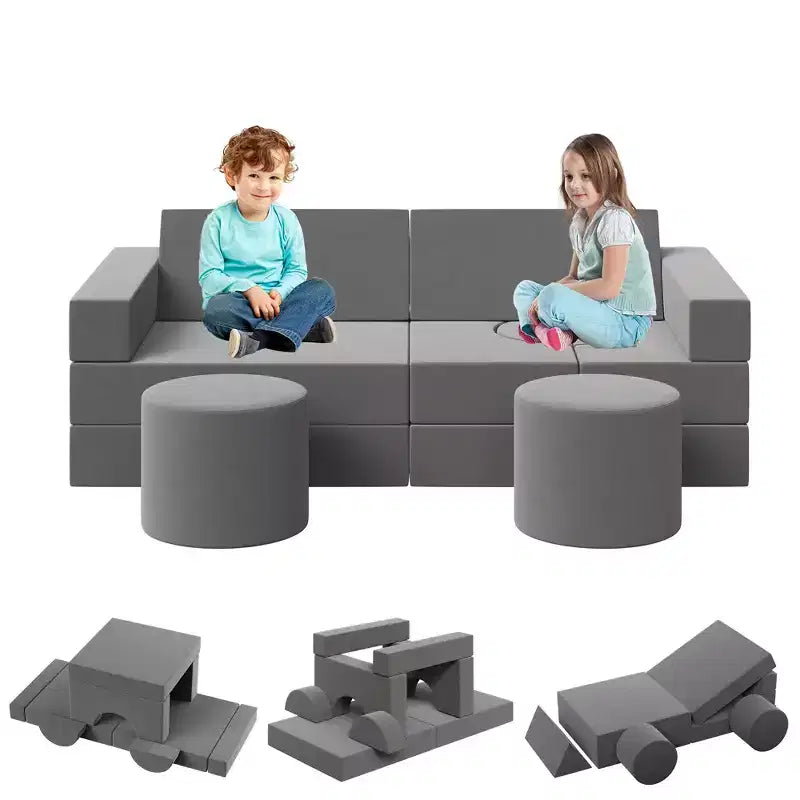 Kids Modular Play Couch, 13 Pcs Toddler Couch With Washable Velvet Covers, Convertible Foam Floor Chair for Playroom, Living Room