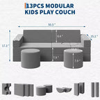 Sofá de juegos modular para niños, sofá para niños pequeños de 13 piezas con fundas de terciopelo lavables, silla de piso de espuma convertible para sala de juegos, sala de estar