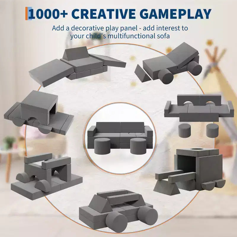 Sofá de juegos modular para niños, sofá para niños pequeños de 13 piezas con fundas de terciopelo lavables, silla de piso de espuma convertible para sala de juegos, sala de estar