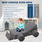 Sofá de juegos modular para niños, sofá para niños pequeños de 13 piezas con fundas de terciopelo lavables, silla de piso de espuma convertible para sala de juegos, sala de estar