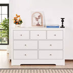VEVOR Cajonera de 7 Cajones, Cómoda de Madera con Dispositivo Antivuelco Deslizante, Cómoda Moderna Minimalista, Blanca