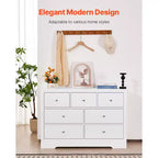 VEVOR Cajonera de 7 Cajones, Cómoda de Madera con Dispositivo Antivuelco Deslizante, Cómoda Moderna Minimalista, Blanca