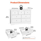 VEVOR Cajonera de 7 Cajones, Cómoda de Madera con Dispositivo Antivuelco Deslizante, Cómoda Moderna Minimalista, Blanca