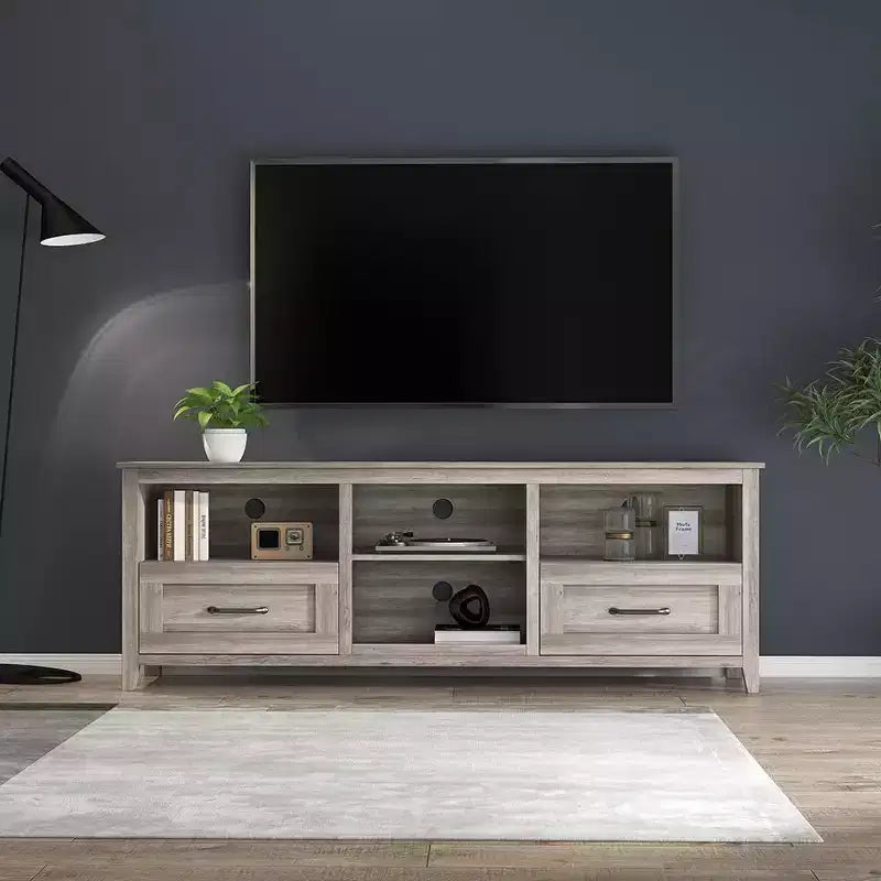 Mueble de TV TROPOW para televisores de hasta 70 pulgadas, centro de entretenimiento, consola multimedia con cajones, estante abierto, amplio espacio de almacenamiento, aparador de cocina