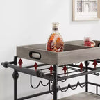 Carrito de bar rodante de 3 niveles con estante para vinos, carrito de servicio móvil con ruedas y bandeja extraíble, carrito de licores y bebidas, carrito de bebidas para microondas, marrón