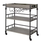 Carrito de bar rodante de 3 niveles con estante para vinos, carrito de servicio móvil con ruedas y bandeja extraíble, carrito de licores y bebidas, carrito de bebidas para microondas, marrón