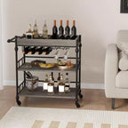 Carrito de bar rodante de 3 niveles con estante para vinos, carrito de servicio móvil con ruedas y bandeja extraíble, carrito de licores y bebidas, carrito de bebidas para microondas, marrón