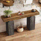 Mesa de entrada Lantine 63, mesa consola de madera con 2 patas de pedestal arqueadas, mesa de sofá detrás del sofá para pasillo, sala de estar