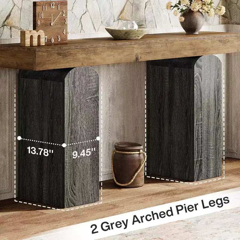 Mesa de entrada Lantine 63, mesa consola de madera con 2 patas de pedestal arqueadas, mesa de sofá detrás del sofá para pasillo, sala de estar