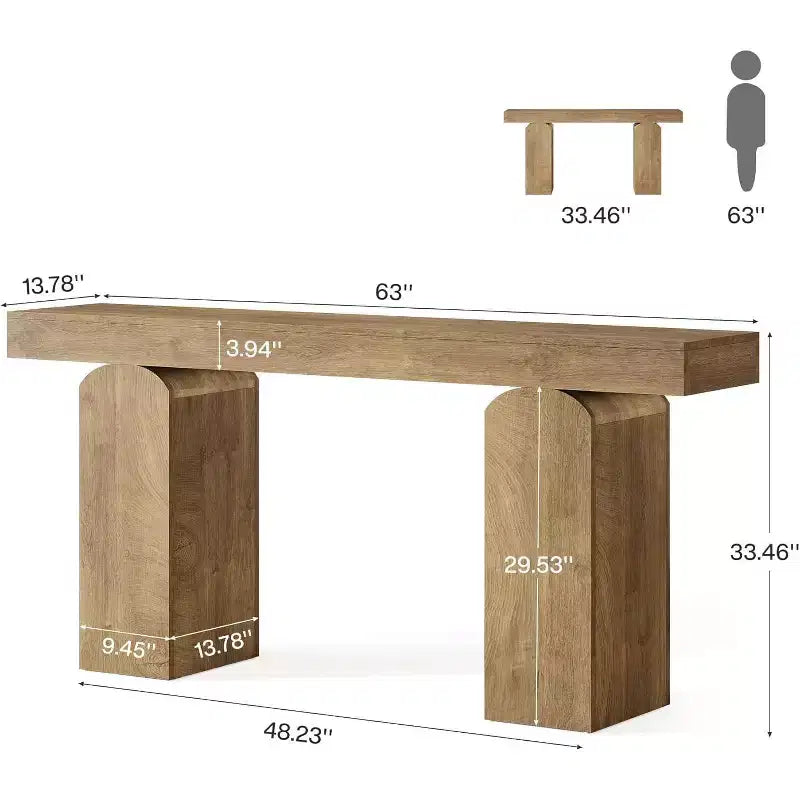 Mesa de entrada Lantine 63, mesa consola de madera con 2 patas de pedestal arqueadas, mesa de sofá detrás del sofá para pasillo, sala de estar