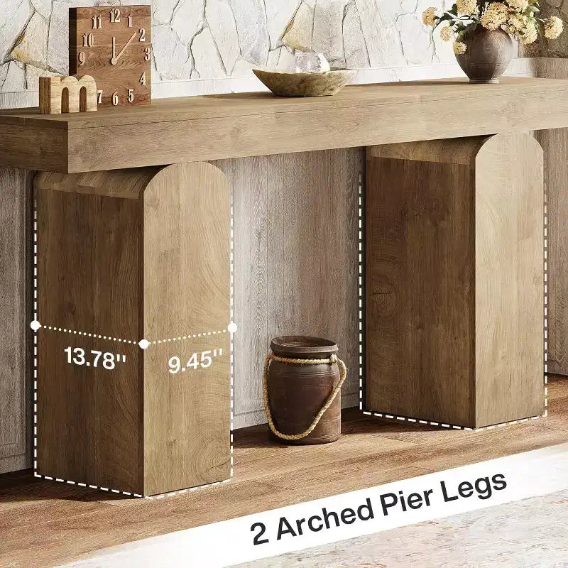 Mesa de entrada Lantine 63, mesa consola de madera con 2 patas de pedestal arqueadas, mesa de sofá detrás del sofá para pasillo, sala de estar