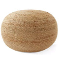 Hand-Braided Jute Pouf Ottoman, 19 Round x 10-1/2 High Footrest, Natural Woven Footstool, Boho Farmhouse Decor for Living Room, Bedroom