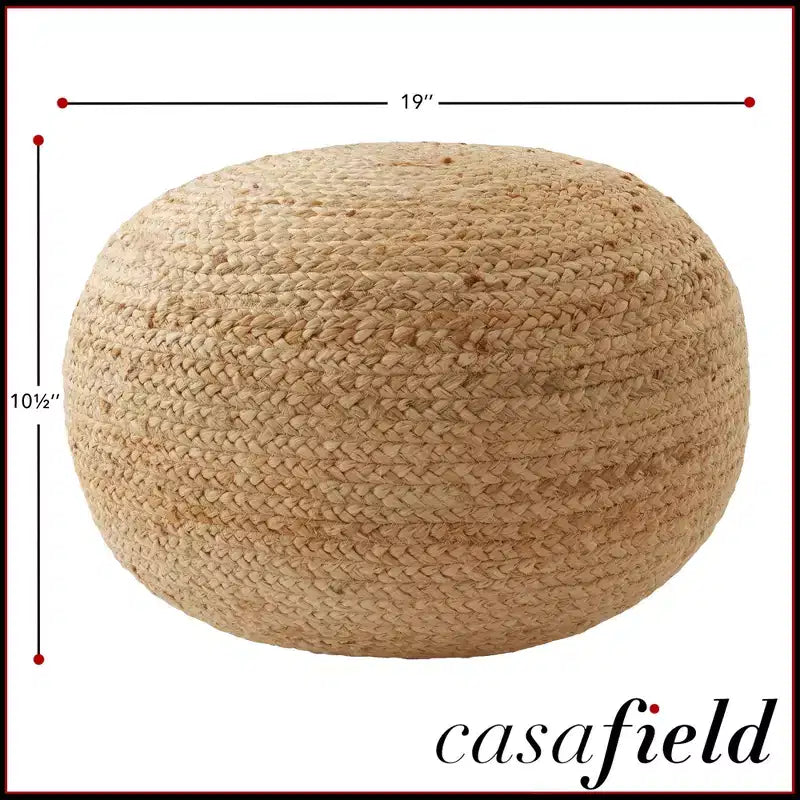 Puf otomano de yute trenzado a mano, reposapiés redondo de 48 cm de diámetro x 26,5 cm de alto, taburete tejido natural, decoración bohemia para sala de estar, dormitorio