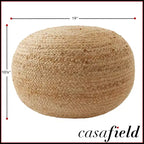 Puf otomano de yute trenzado a mano, reposapiés redondo de 48 cm de diámetro x 26,5 cm de alto, taburete tejido natural, decoración bohemia para sala de estar, dormitorio