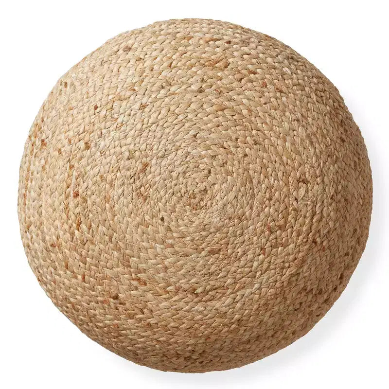 Puf otomano de yute trenzado a mano, reposapiés redondo de 48 cm de diámetro x 26,5 cm de alto, taburete tejido natural, decoración bohemia para sala de estar, dormitorio