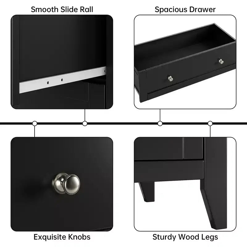 Cómoda de 5 cajones para dormitorio, cómoda alta de madera negra con cajones de almacenamiento profundos y tiradores de metal, cómoda moderna para dormitorio o entrada