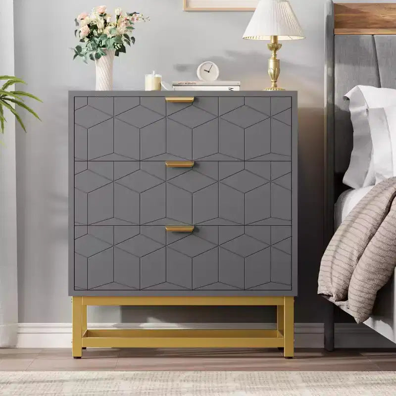 Cómoda para dormitorio, cómoda de 3 cajones con patas de metal, organizador de cajones moderno con amplio espacio de almacenamiento, cómoda para dormitorio, sala de estar