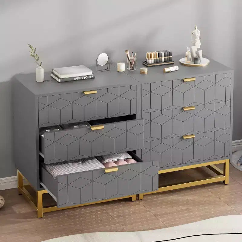 Cómoda para dormitorio, cómoda de 3 cajones con patas de metal, organizador de cajones moderno con amplio espacio de almacenamiento, cómoda para dormitorio, sala de estar
