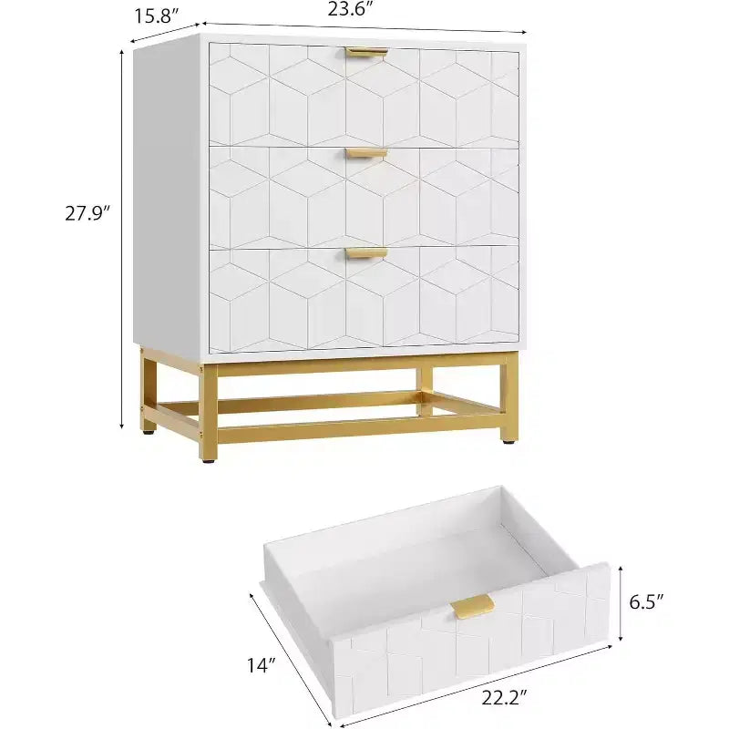 Cómoda para dormitorio, cómoda de 3 cajones con patas de metal, organizador de cajones moderno con amplio espacio de almacenamiento, cómoda para dormitorio, sala de estar