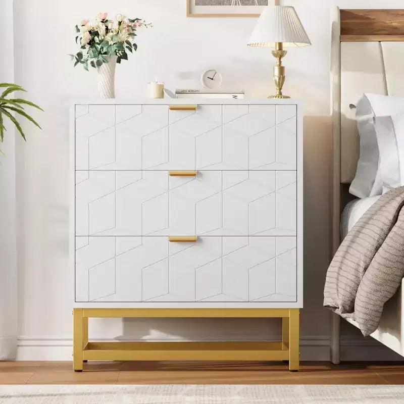 Cómoda para dormitorio, cómoda de 3 cajones con patas de metal, organizador de cajones moderno con amplio espacio de almacenamiento, cómoda para dormitorio, sala de estar