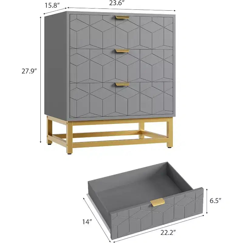 Cómoda para dormitorio, cómoda de 3 cajones con patas de metal, organizador de cajones moderno con amplio espacio de almacenamiento, cómoda para dormitorio, sala de estar