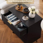Cómoda de 3 cajones Coolmee para dormitorio, mesita de noche moderna estriada con cajones profundos, cómoda con parte superior ancha, organizador de cómoda de madera, mesa auxiliar