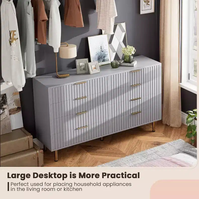 Coolmee cómoda de 8 cajones para dormitorio, cómoda moderna acanalada con cajones profundos, cómoda organizadora de madera para sala de estar, pasillo, habitación de niños