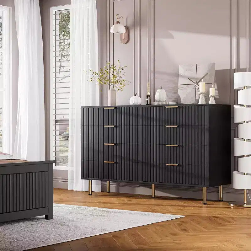 Coolmee cómoda de 8 cajones para dormitorio, cómoda moderna acanalada con cajones profundos, cómoda organizadora de madera para sala de estar, pasillo, habitación de niños