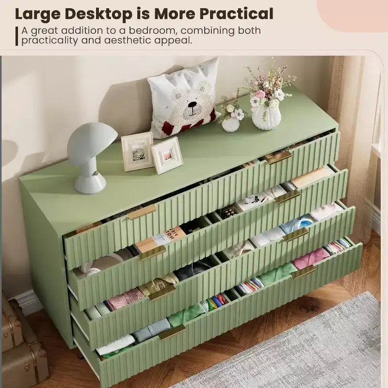 Coolmee cómoda de 8 cajones para dormitorio, cómoda moderna acanalada con cajones profundos, cómoda organizadora de madera para sala de estar, pasillo, habitación de niños