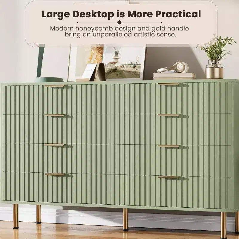 Coolmee cómoda de 8 cajones para dormitorio, cómoda moderna acanalada con cajones profundos, cómoda organizadora de madera para sala de estar, pasillo, habitación de niños