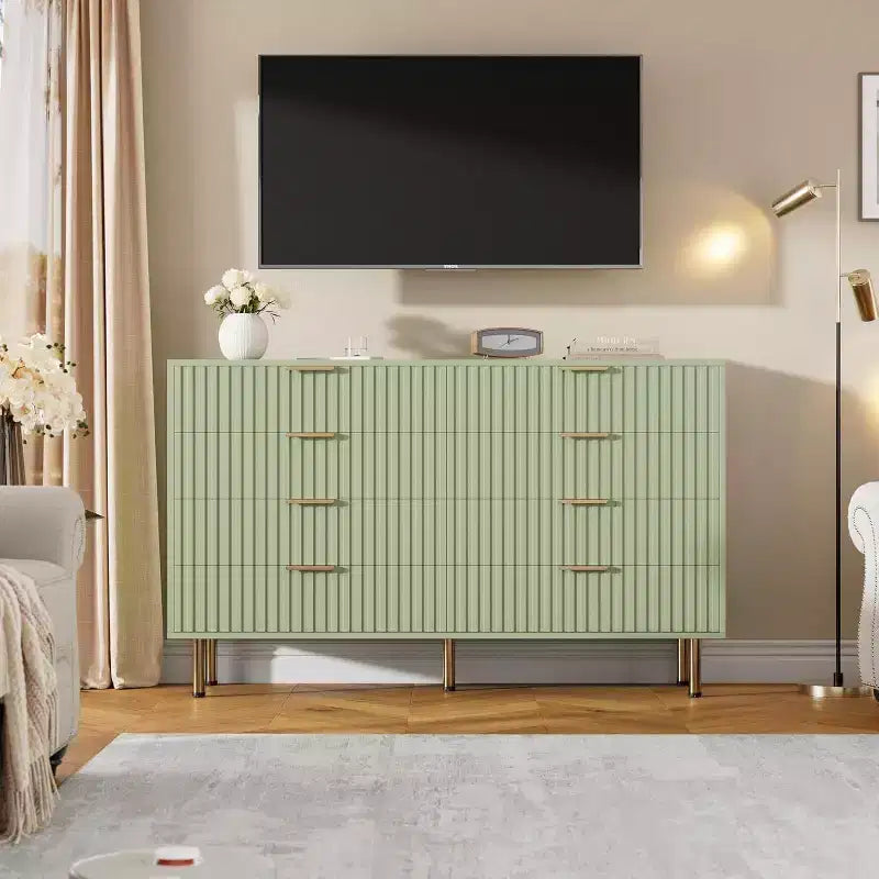Coolmee cómoda de 8 cajones para dormitorio, cómoda moderna acanalada con cajones profundos, cómoda organizadora de madera para sala de estar, pasillo, habitación de niños