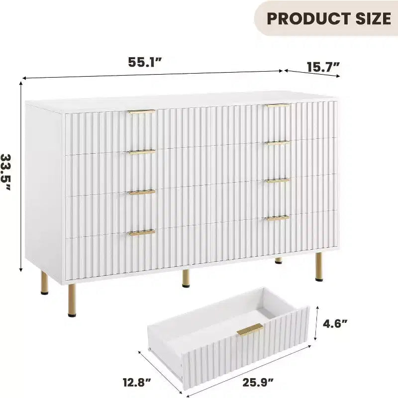 Coolmee cómoda de 8 cajones para dormitorio, cómoda moderna acanalada con cajones profundos, cómoda organizadora de madera para sala de estar, pasillo, habitación de niños
