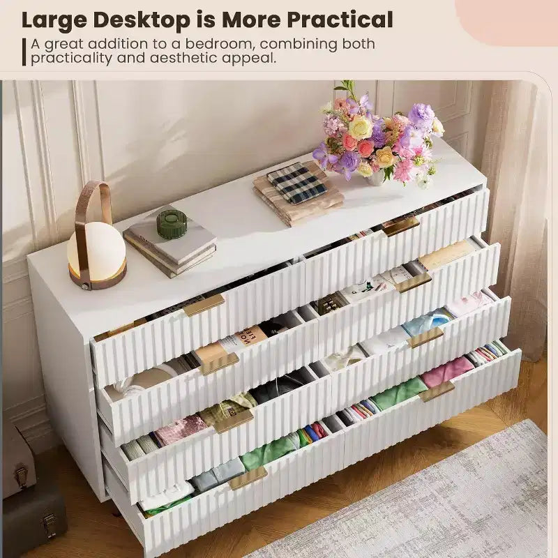 Coolmee cómoda de 8 cajones para dormitorio, cómoda moderna acanalada con cajones profundos, cómoda organizadora de madera para sala de estar, pasillo, habitación de niños
