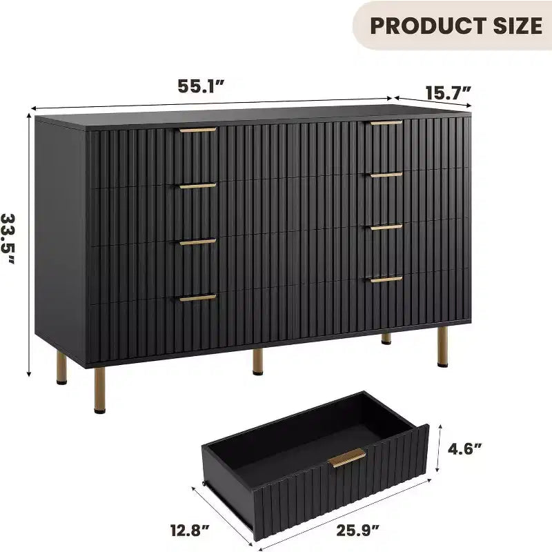 Coolmee cómoda de 8 cajones para dormitorio, cómoda moderna acanalada con cajones profundos, cómoda organizadora de madera para sala de estar, pasillo, habitación de niños