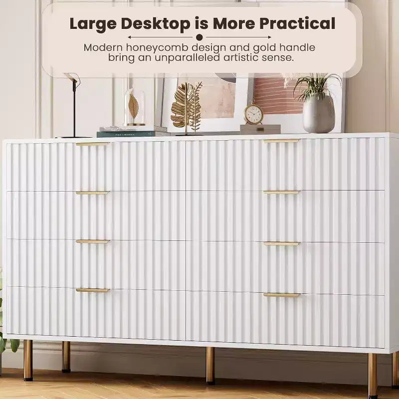 Coolmee cómoda de 8 cajones para dormitorio, cómoda moderna acanalada con cajones profundos, cómoda organizadora de madera para sala de estar, pasillo, habitación de niños