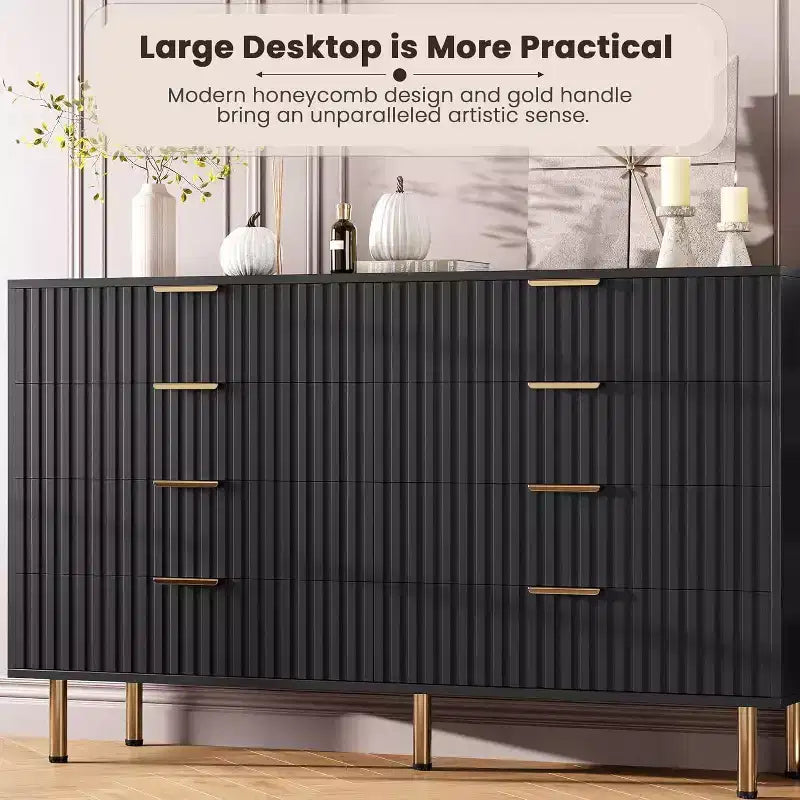 Coolmee cómoda de 8 cajones para dormitorio, cómoda moderna acanalada con cajones profundos, cómoda organizadora de madera para sala de estar, pasillo, habitación de niños