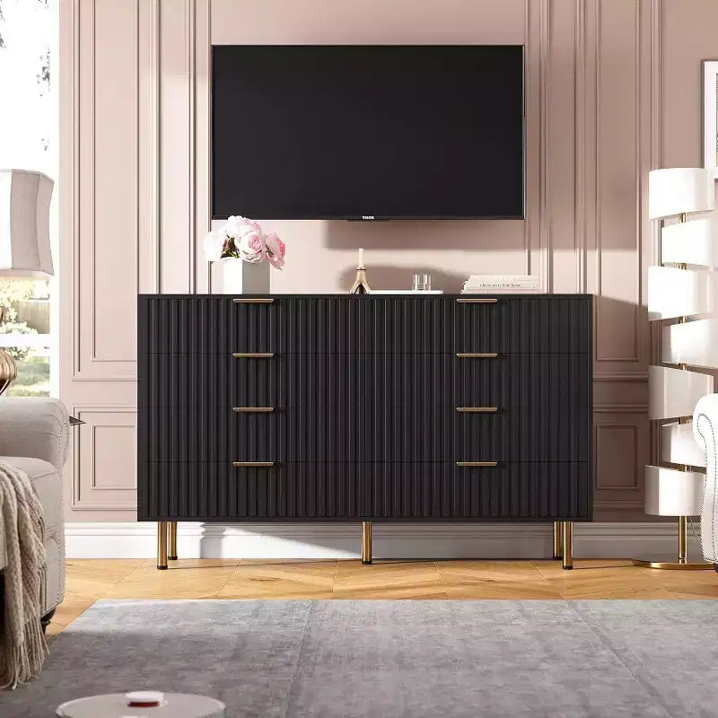 Coolmee cómoda de 8 cajones para dormitorio, cómoda moderna acanalada con cajones profundos, cómoda organizadora de madera para sala de estar, pasillo, habitación de niños