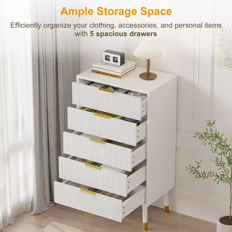Cómoda de 5 cajones para dormitorio, Cómodas modernas para armario, Cómoda de almacenamiento, Mueble organizador con cajones, Cómoda para dormitorio (2 unidades)