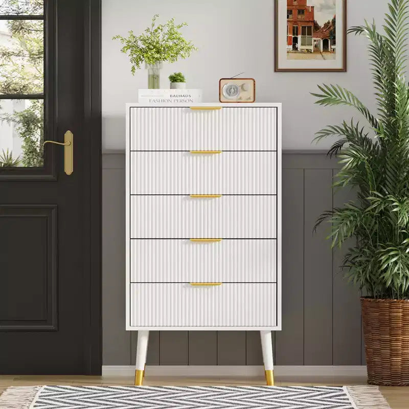 Cómoda de 5 cajones para dormitorio, Cómodas modernas para armario, Cómoda de almacenamiento, Mueble organizador con cajones, Cómoda para dormitorio (2 unidades)