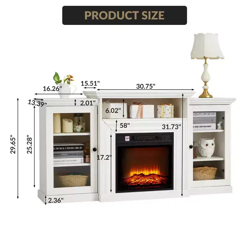 Mueble de TV de 60 pulgadas, mueble de TV estilo rústico con 2 puertas de vidrio, mesa de consola para sala de estar, blanco
